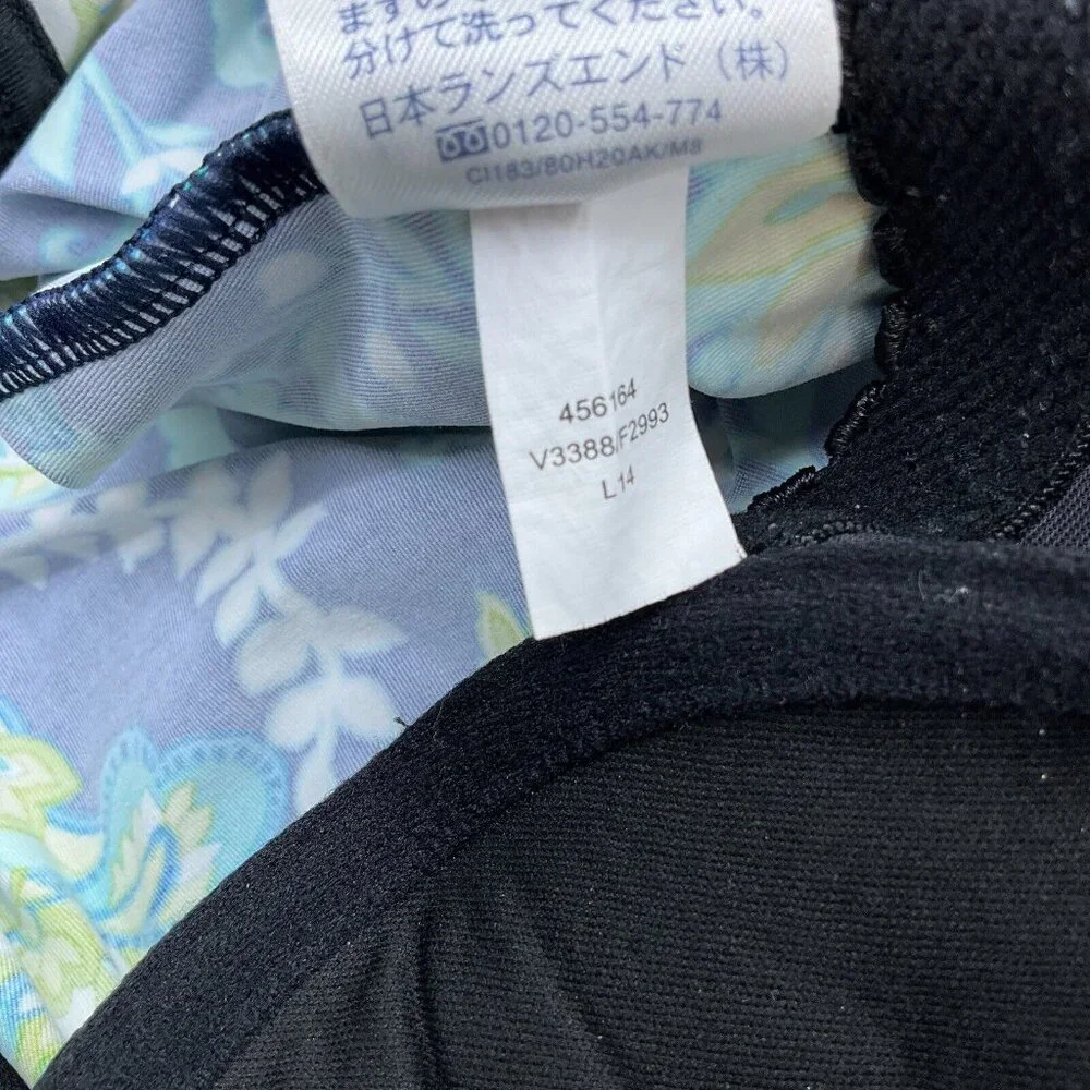 Lands End Tankini Top Women 30D/32C Blue‎ Green Floral Twist Underwire Pads Bra